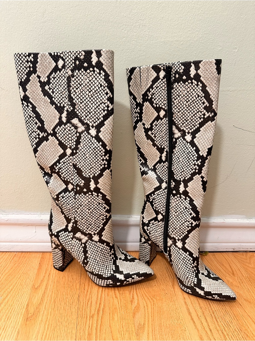 INC International Concepts Black & White Snakeskin Over-the-Knee Pointed Boots